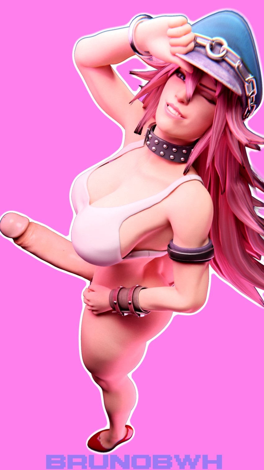 1futa 3d blender bottomless brunobwh clothed clothed_futanari final_fight futanari hat_tip large_breasts large_penis looking_at_viewer looking_up pink_background pink_hair poison_(final_fight) self_upload simple_background solo solo_futa street_fighter street_fighter_v thick_thighs wink winking winking_at_viewer