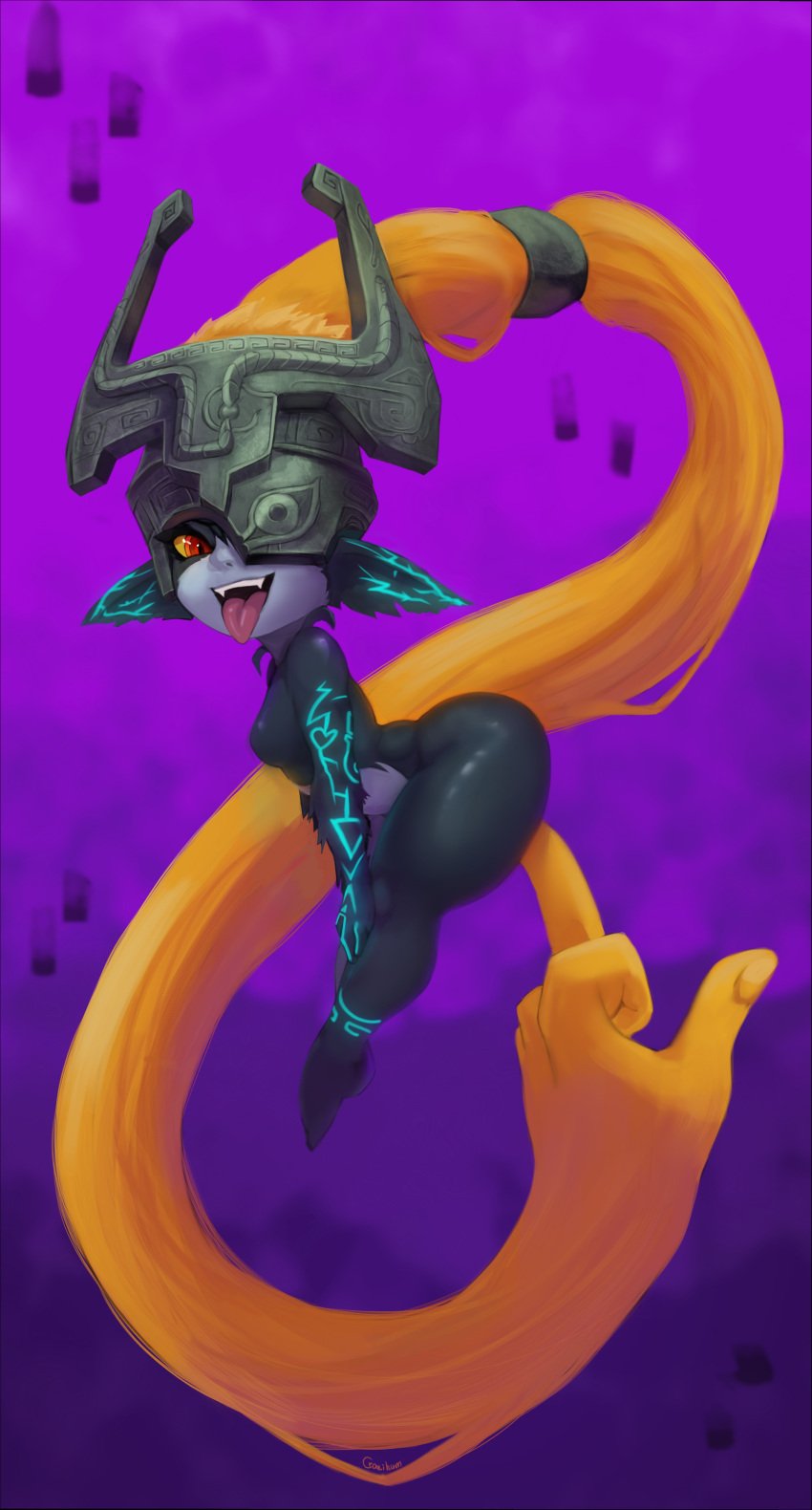 absurdly_long_hair absurdres bent_over black_skin blue_skin colored_sclera colored_skin cranihum female female_masturbation fingering from_side hands_on_own_knees helmet highres imp_midna long_hair looking_at_viewer masturbation midna multicolored_skin neon_trim pointy_ears prehensile_hair purple_background red_eyes shortstack solo the_legend_of_zelda the_legend_of_zelda:_twilight_princess tongue tongue_out twilight_princess two-tone_skin very_long_hair yellow_sclera