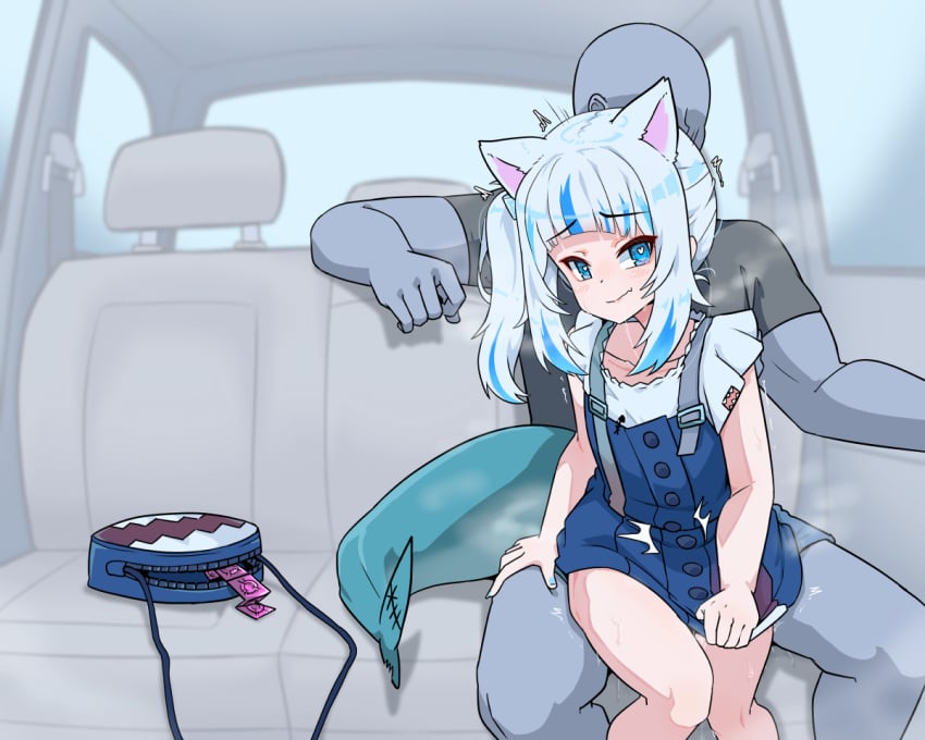 1boy 1boy1girl 1girls anon anonymous_male car car_interior clothed_sex condom_packet_strip female gawr_gura hidden_sex hololive hololive_english hololive_myth implied_penetration implied_sex in_car inside_car male male/female moral_cacoethes outside stealth_sex virtual_youtuber