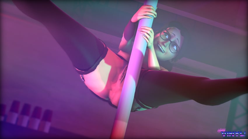 3d absurdres club dancing female female_only glasses miss_pauling neon pole pole_dancing pussy solo source_filmmaker spread_legs strip_club stripper stripper_pole team_fortress_2 thighhighs ughhh..._vinyl!