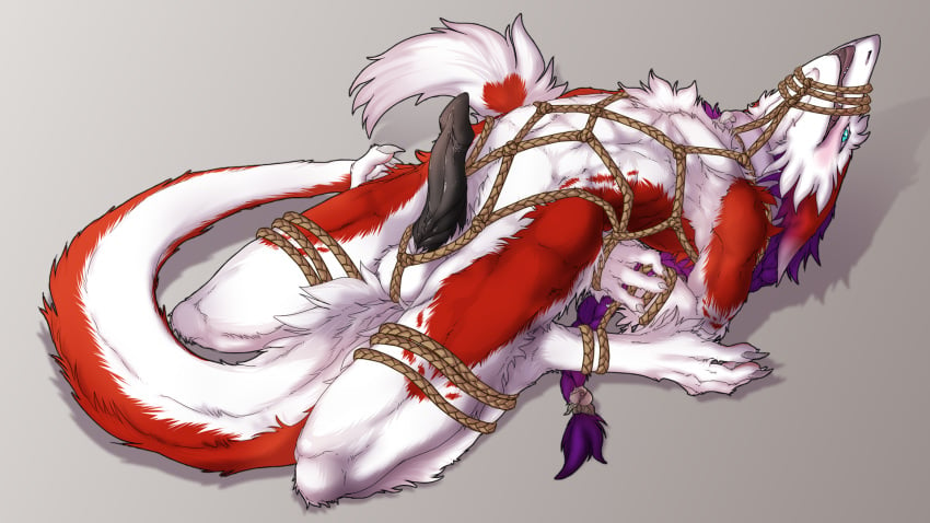 16:9 azaly balls blush bondage bound erection fur gamblefur hi_res male male_only penis sergal solo tongue