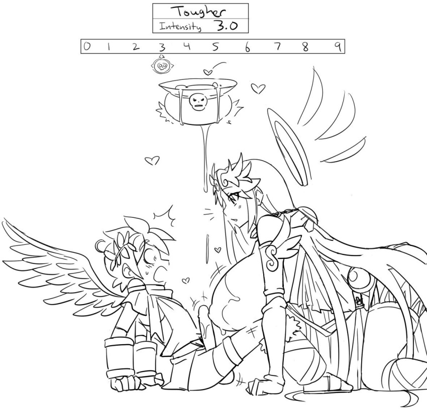 angel angel_wings big_breasts black_and_white breast_expansion growth kid_icarus line_art matsu-sensei nintendo palutena penis penis_expansion penis_growth pit pit_(kid_icarus)