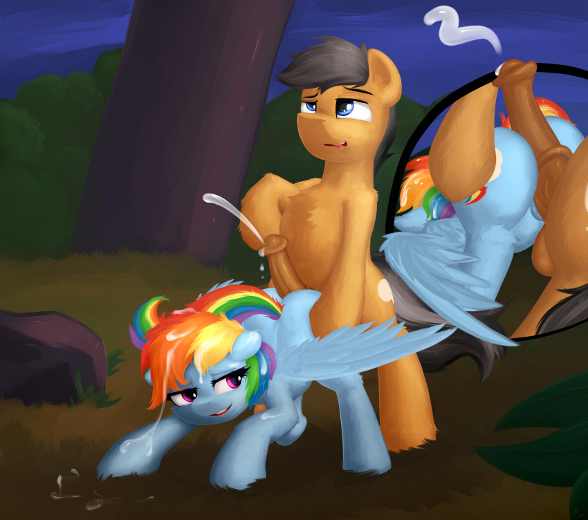 animal_genitalia ass ass_up balls cum cum_in_hair cumshot cutie_mark ejaculation equid equine female friendship_is_magic hair hi_res horse hot_dogging male mammal my_little_pony orgasm penis pony pterippus pussy quibble_pants_(mlp) rainbow_dash_(mlp) rear_view sapsan sex straight straight_hair wings