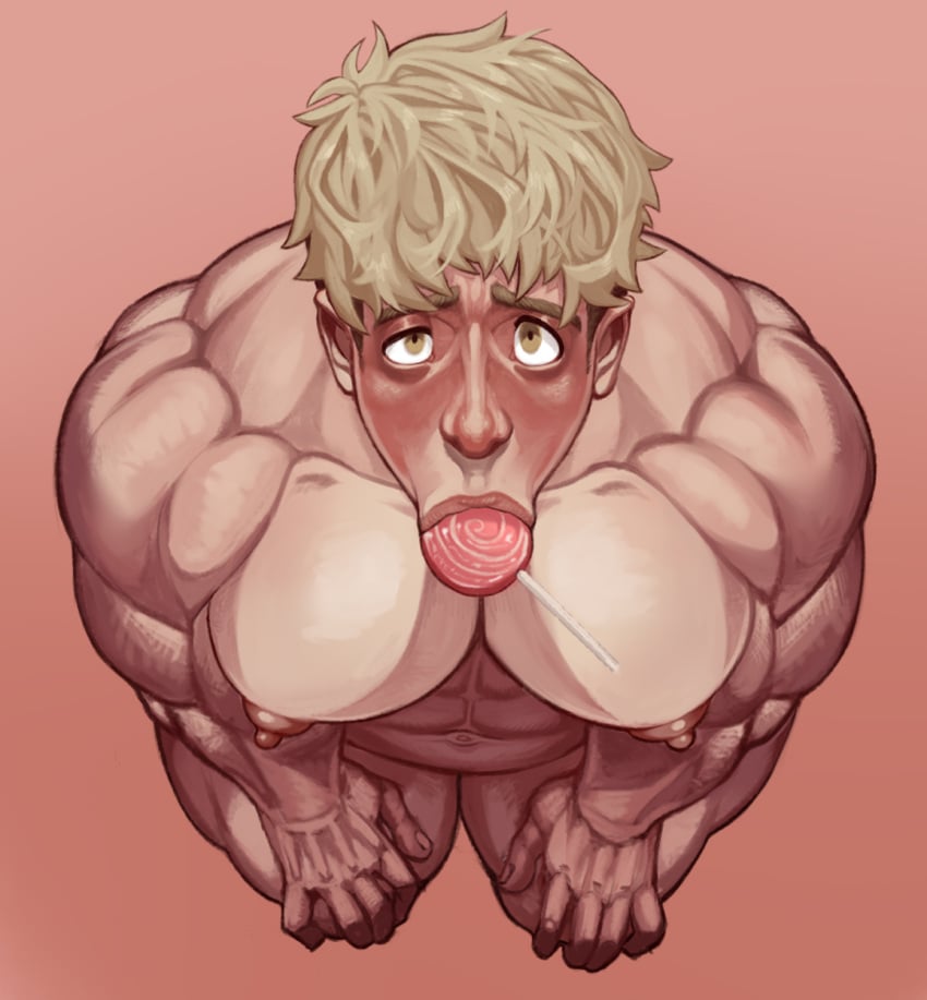 1boy 1human 1male 2d 2d_(artwork) 2d_artwork :>= bara bara_tiddies bara_tits dark-skinned_male dark_skin fallameesto good_boy himbo light-skinned_male light_skin male male_focus male_only male_solo masculine masculine_bottom muscles muscular muscular_male no_visible_genitalia oc original original_character solo solo_focus solo_male sucking sucking_lollipop viewed_from_above