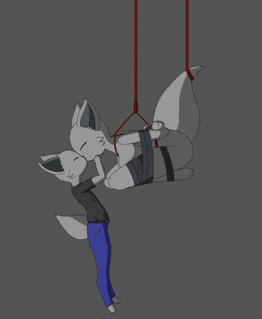 bondage furry furry_ears furry_female furry_male furry_mom furry_tail grey_background grey_body grey_fur grey_hair grey_tail incest kissing mother mother_and_son red_rope rope rope_bondage roped roseygaby son