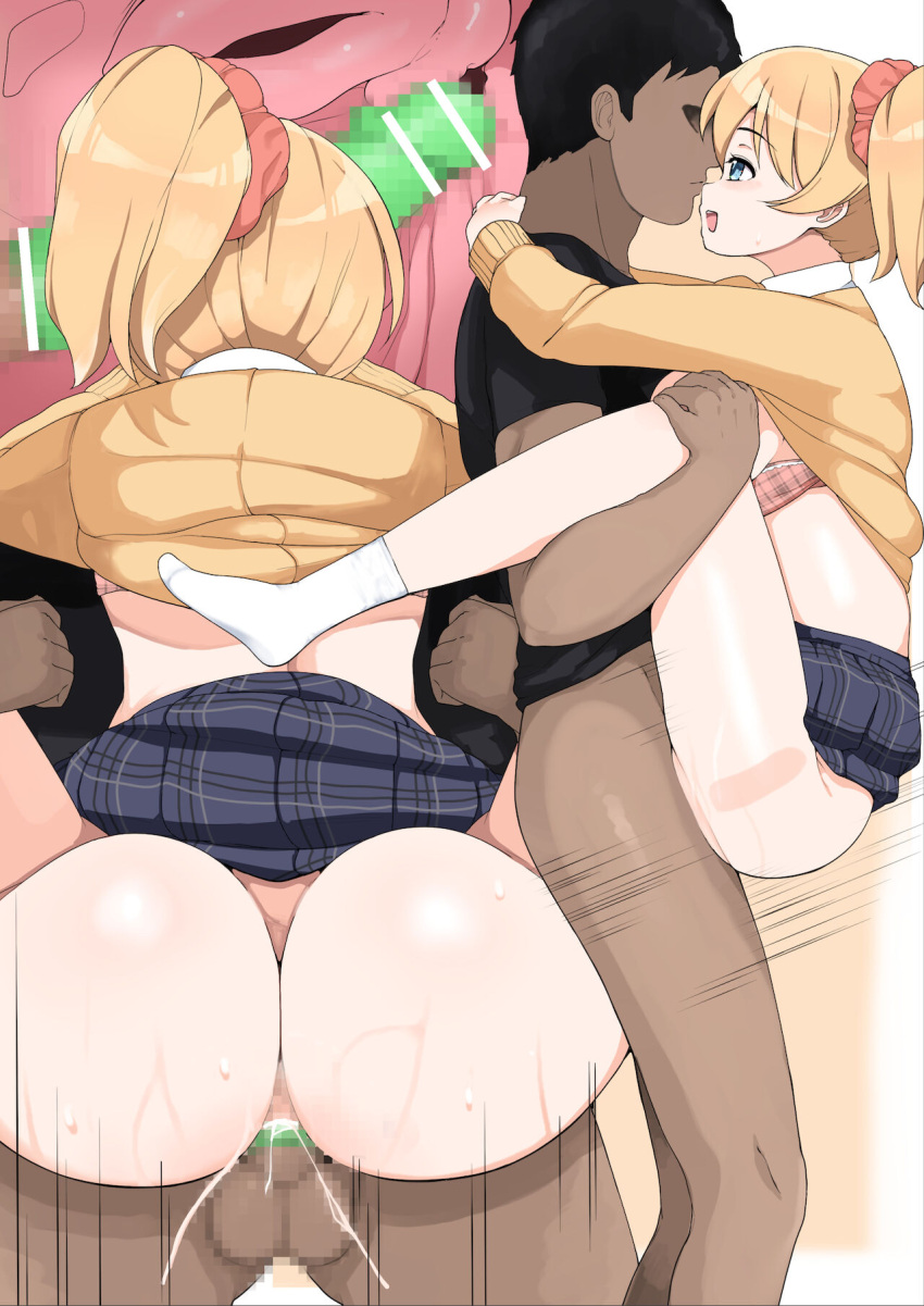 1boy 1girls ass blonde_hair bra bra_pull cardigan cardigan_lift condom internal internal_view open_mouth original penis ponytail protected_sex pussy safe_sex sasanoha_toro school_uniform sex skirt skirt_lift