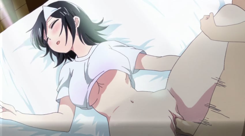 ai_generated black_hair blood_lad closed_eyes female large_breasts nai_diffusion penis pussy sex shirt_lift short_hair sleep_molestation t-shirt triangular_headpiece underboob yanagi_fuyumi