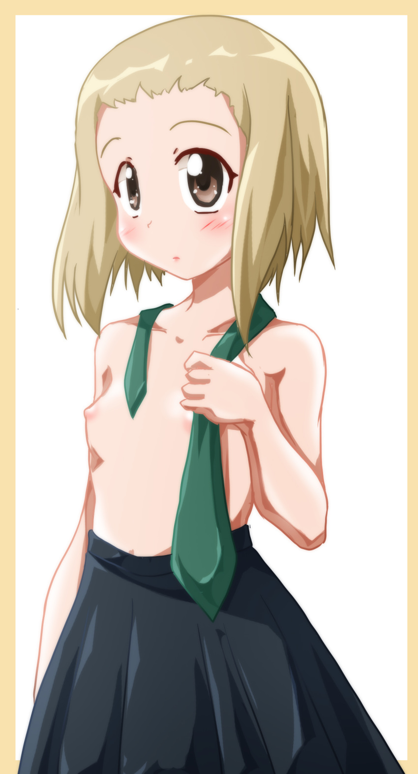 blonde_hair brown_eyes female highres nipples shishinon sketchbook_full_colors torikai_hazuki