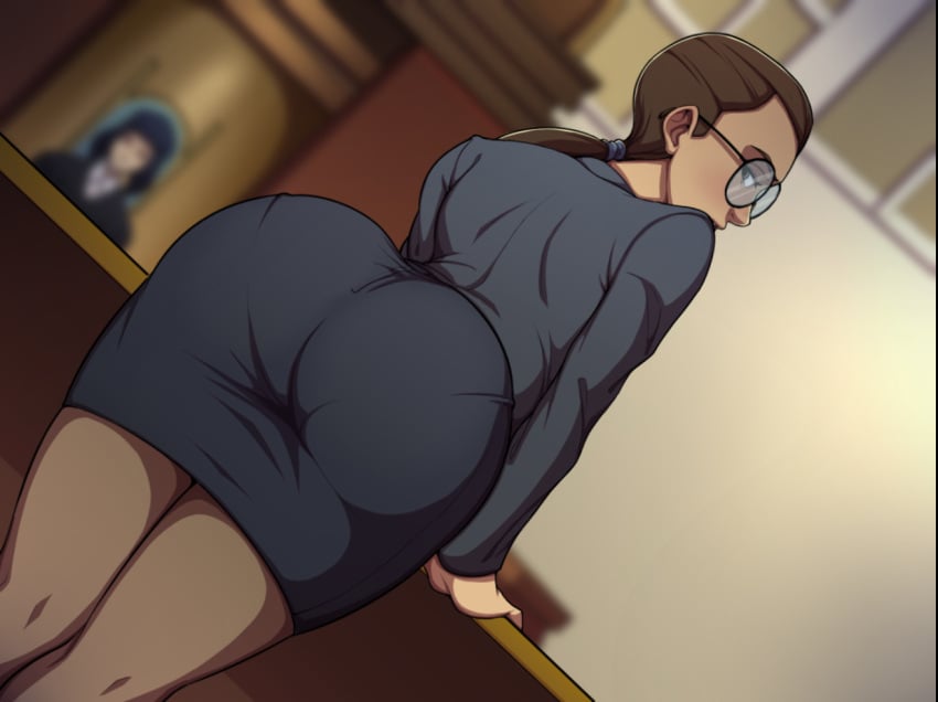 2girls ass blurry_background brown_hair business_attire business_suit disney female_focus female_only formal_attire glasses judge lawyer looking_back maria_medina pantyhose pencil_skirt ponytail skirt somka108 theresa_cook w.i.t.c.h.