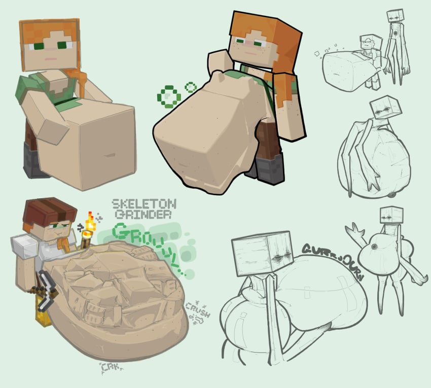 1boy 1girls alex_(minecraft) big_ass digested digested_prey digestion digestion_noises eaten_alive enderman female female_prey huge_belly male male_pred minecraft pickaxe struggling_prey torch vore vore_belly weight_gain xtrabele