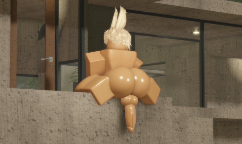 1boy 3d artist_request balls big_ass blonde_hair bunny_ears exhibitionism exposed_ass fat_ass femboy gay good_comforter good_comforter_(artist) male_only oiled_skin presenting_ass presenting_hindquarters public roblox robloxian sitting sitting_on_floor snowbunny source_request tagme