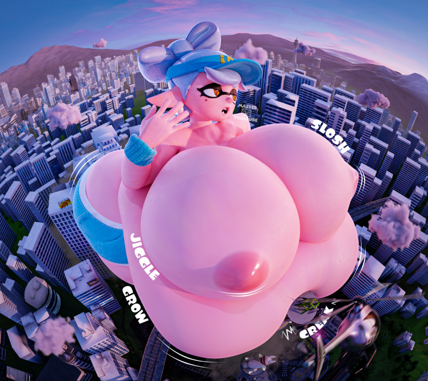 1girls 3d city city_background erect_nipples giantess gigantic_belly hat huge_ass huge_breasts jiggling_breasts marie_(splatoon) marie_(wo262) maskedtreasure nintendo sloshing_belly sloshing_breasts splatoon sweat sweaty topless