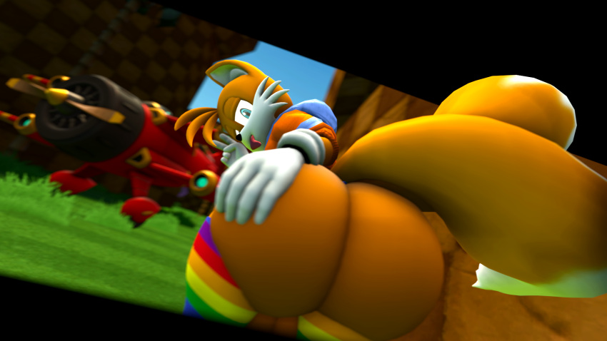 1boy 1femboy 3d anthro ass ass_focus big_ass big_balls big_butt bubble_ass bubble_butt butt_focus doppoarts femboy fox furry hand_on_butt hoodie huge_ass huge_butt male male_only peace_sign sega solo sonic_(series) sonic_the_hedgehog_(series) tails tails_the_fox thigh_socks thighhighs tongue tongue_out