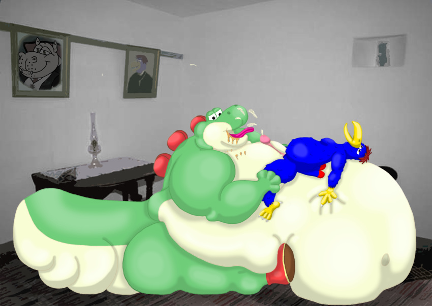 color cum hippotaur indoors interspecies male mario_(series) nintendo obese penis side_view size_difference tagme yoshi