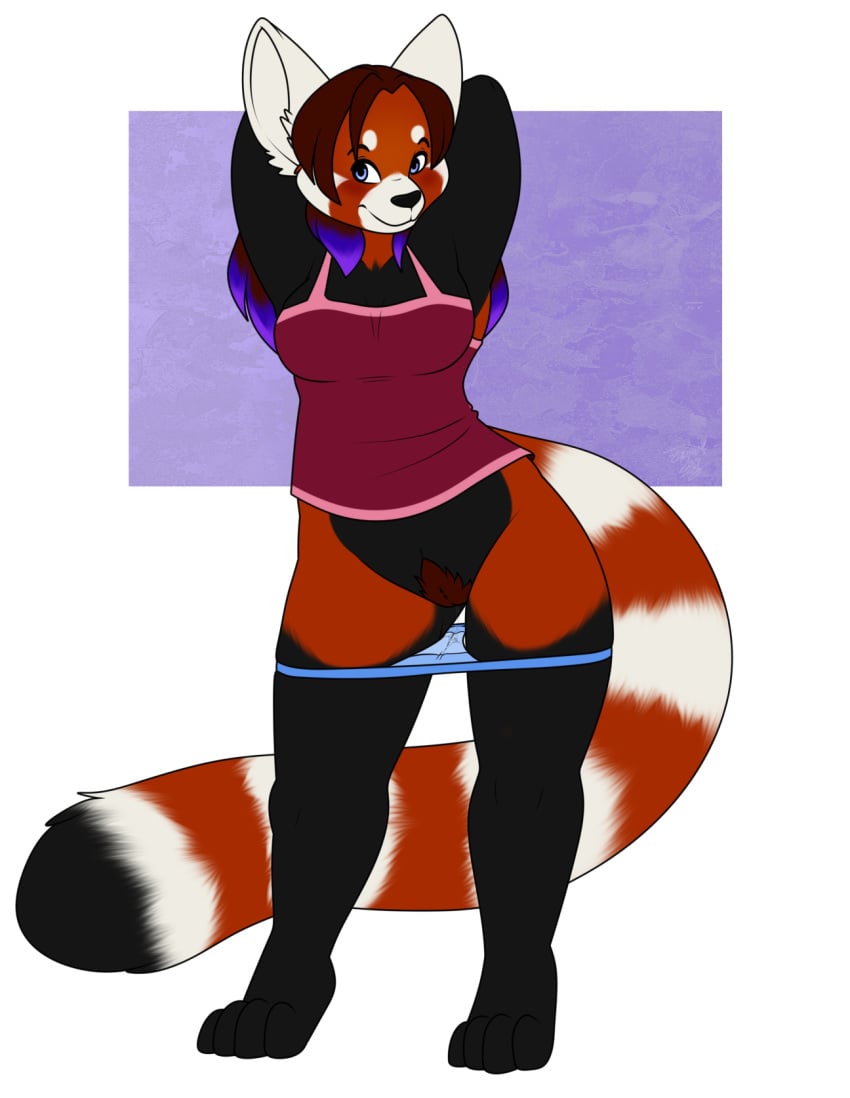 ailurid anthro bottomless clothed clothing female hi_res mammal os panties pussy red_panda solo transparent_background underwear