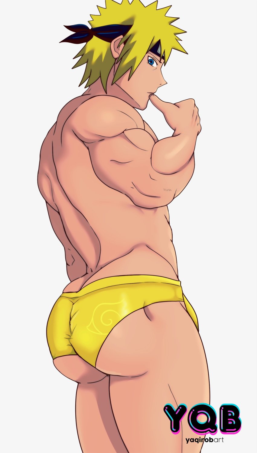 1boy 1male ass back back_muscles back_view bara biceps big_ass big_butt blonde blonde_hair blue_eyes briefs briefs_only bubble_ass bubble_butt bulge dat_ass fat_ass forehead_protector gay headband huge_ass huge_butt human human_only looking_at_viewer looking_down male male_focus male_only muscle muscles muscular muscular_male namikaze_minato naruto naruto_shippuden simple_background solo solo_focus solo_male speedo standing thick thick_ass thick_thighs tight_briefs tight_speedo tight_underwear uncensored underwear underwear_only white_background yaquirobara yellow_briefs yellow_hair yellow_speedo yellow_underwear