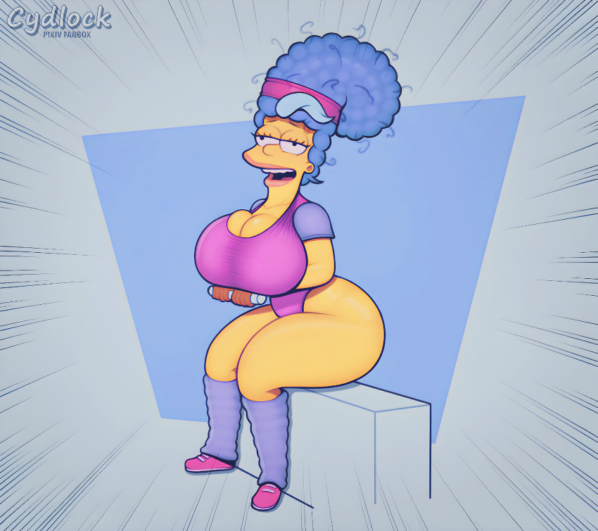 20th_century_fox 20th_century_studios big_breasts blue_hair cydlock marge_simpson sports_bra the_simpsons yellow_body