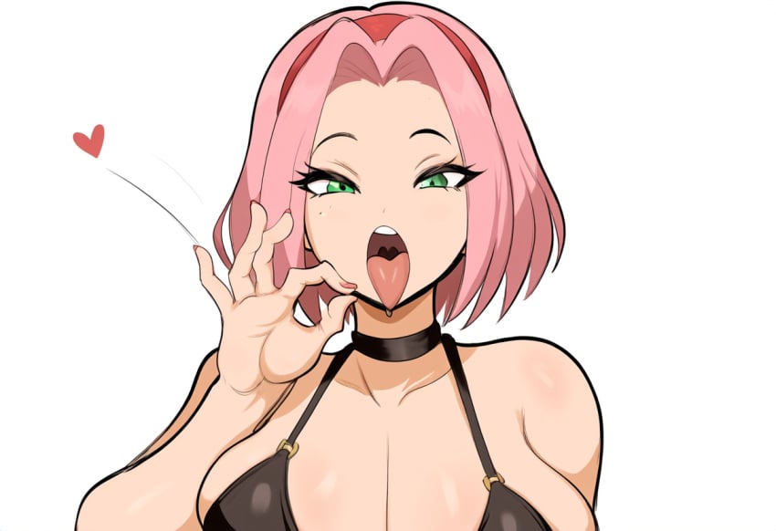 1girls ai_generated facing_viewer fellatio_gesture female inviting_to_sex large_breasts looking_at_viewer mullon naruto novelai open_mouth pink_hair sakura_haruno sakura_haruno solo suggestive suggestive_gesture tongue