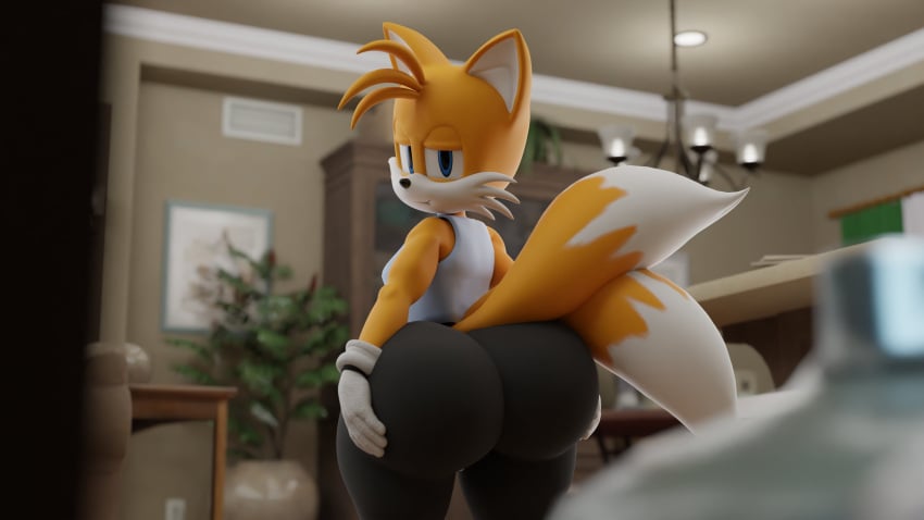 1boy 1femboy 1male 3d anthro ass ass_focus big_ass big_butt bubble_ass bubble_butt butt_focus femboy fox furry grabbing_ass grabbing_own_ass grumpy huge_ass huge_butt looking_at_viewer looking_back sega solo solo_male sonic_(series) sonic_the_hedgehog_(series) tails tails_the_fox uncle_aiden yoga_pants