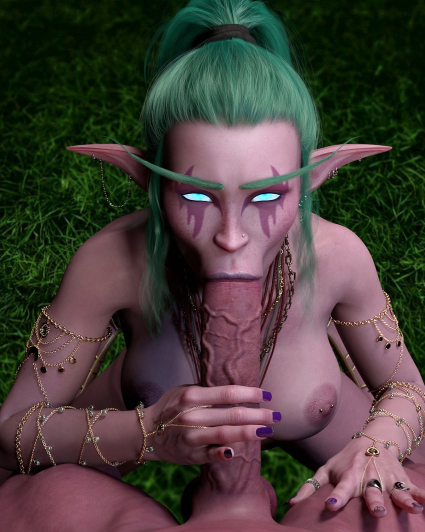 1boy 1girls 3d athletic_female blizzard_entertainment blowjob cheating darken_den demon_hunter fellatio green_hair handjob illidan_stormrage kneeling muscular_male night_elf oral oral_sex pov purple_skin thick_thighs tyrande_whisperwind warcraft world_of_warcraft