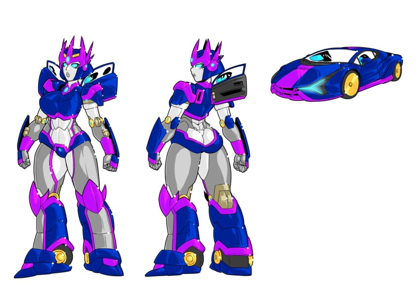 ass blue_body blue_eyes character_sheet crown gynoid lamborghini mad-project oc robot thong transformers wings