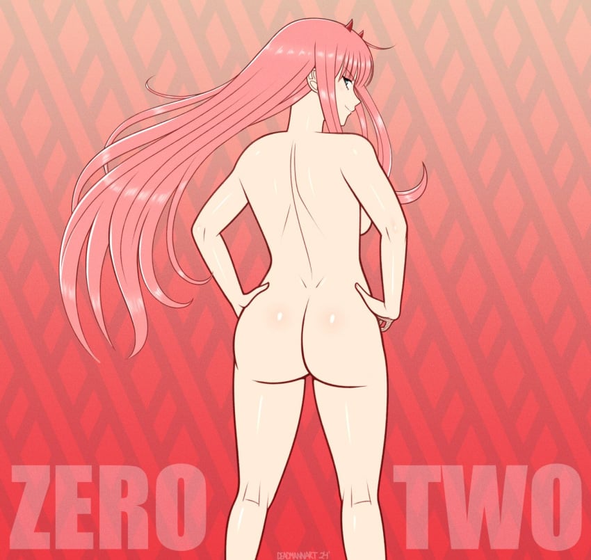 1girls ass ass ass_focus back_view butt_crack darling_in_the_franxx dat_ass devil_horns female head_tilt head_tilted_back head_turned horns nude pink_hair sideboob smirk smirking smirking_at_viewer solo solo_female solo_focus standing walkingdeadmann zero_two_(darling_in_the_franxx)