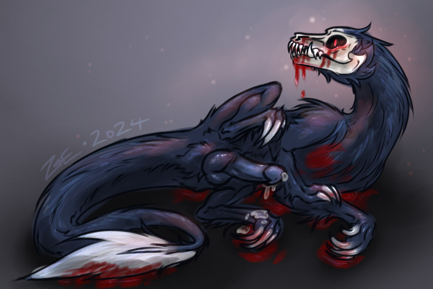 balls blood creepy cum digital_media_(artwork) dragon fur kagechi laying_on_side monster penis semen