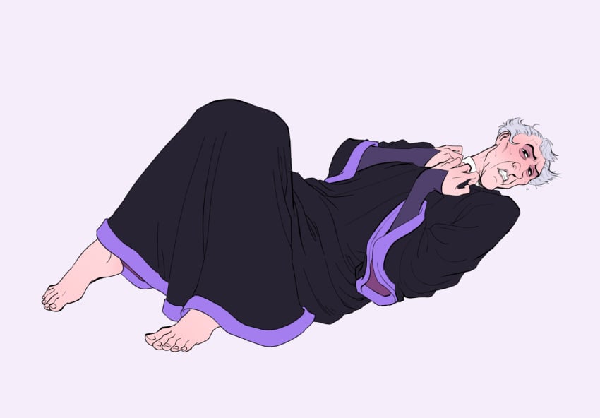 1boy blush claude_frollo clenched_teeth closed_legs clutching_chest disney_villains feet judge_claude_frollo laying_down laying_on_back legs_closed legs_together male male_only messy_hair old_man older_male silly solo solo_focus solo_male sweat sweatdrop sweating the_hunchback_of_notre_dame villain