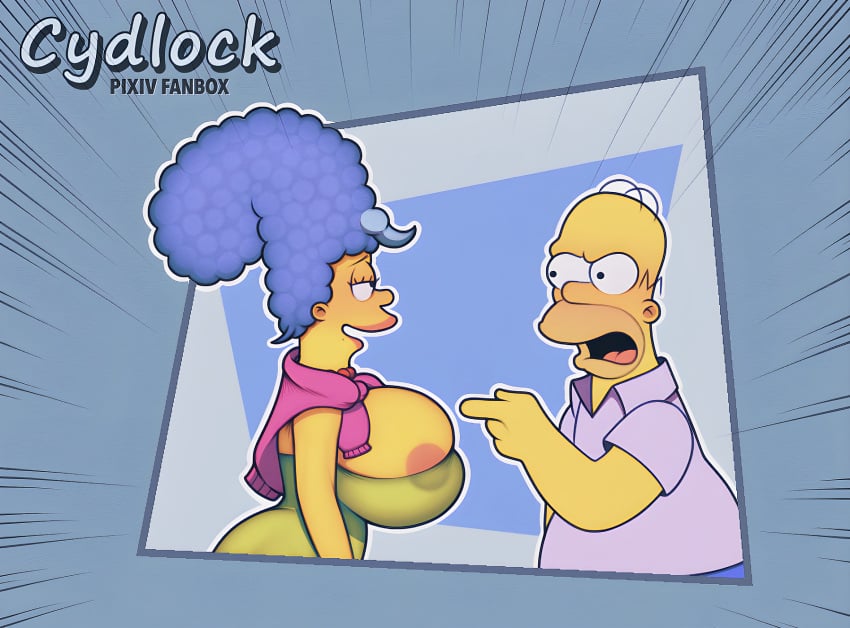 20th_century_fox 20th_century_studios big_breasts blue_hair cheating cydlock homer_simpson marge_simpson the_simpsons yellow_body