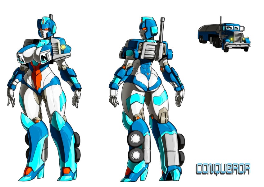 ass big_breasts blue_body character_sheet gynoid heels mad-project oc orange_eyes robot robot/alternate_modes smokestack transformers truck