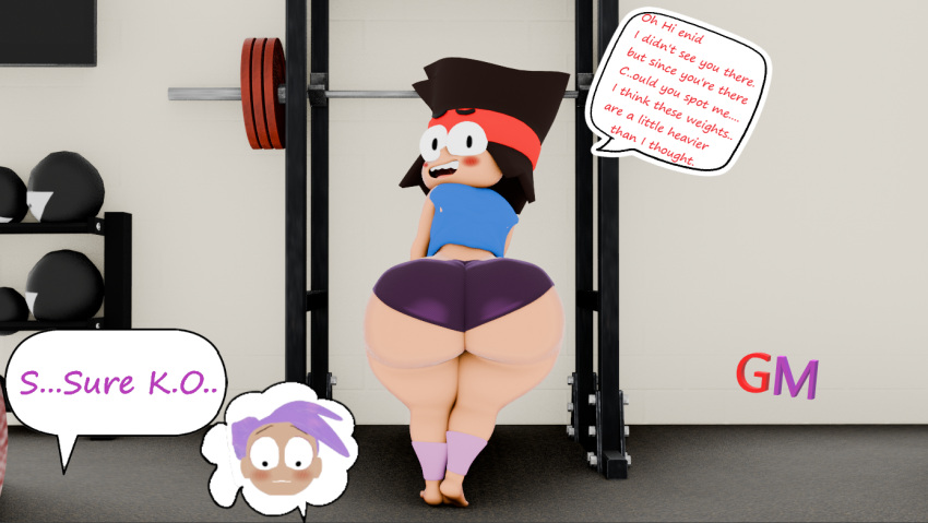 1boy 1boy1girl 1girls 3d ass big_ass big_butt black_eyes black_hair blender blush blush_lines butt cartoon_network enid fat_ass fat_butt female femboy fully_clothed georgemarina headband huge_ass huge_butt k.o._(ok_k.o.!_let's_be_heroes) looking_back male ok_k.o.!_let's_be_heroes purple_hair text text_bubble thick_ass thick_butt thick_thighs warner_brothers