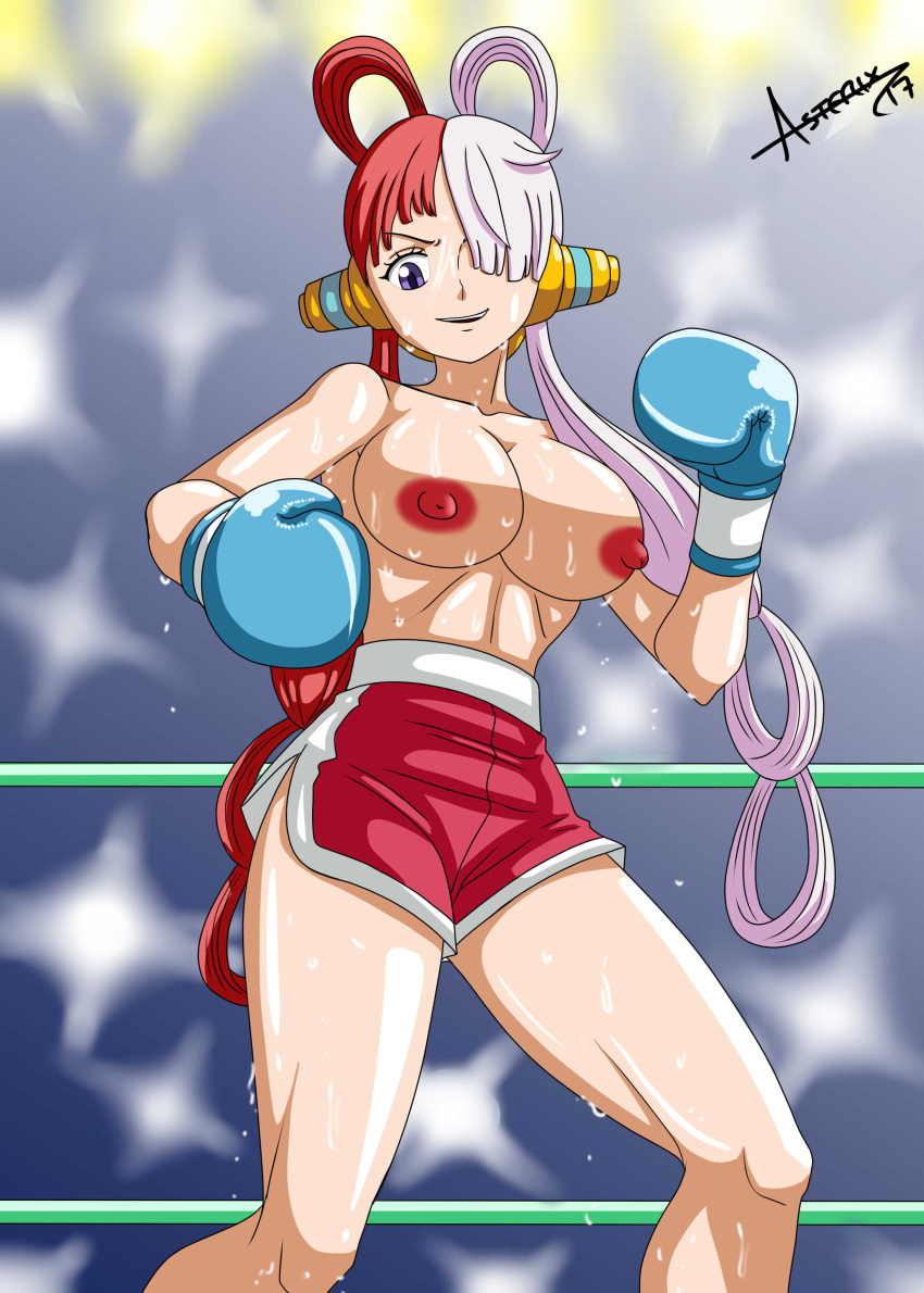 1girls abs alternate_version_available asterix17 big_breasts big_thighs boxing boxing_gloves boxing_ring breasts cyan_boxing_gloves cyan_gloves female female_only fight fighting_ring gloves hair_over_one_eye josuegnr1993 light-skinned_female light_skin looking_at_viewer nipples one_piece one_piece_film_red open_mouth red_hair red_shorts shorts solo sports_shorts sweat sweating thick thick_hips thick_thighs thighs topless topless_boxing two_tone_hair uta_(one_piece) violet_eyes white_hair wide_hips