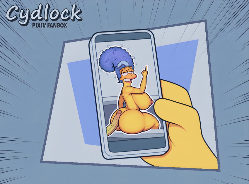 20th_century_fox 20th_century_studios big_breasts big_butt blue_hair cheating cheating_wife cydlock homer_simpson marge_simpson milf phone_screen the_simpsons yellow_body