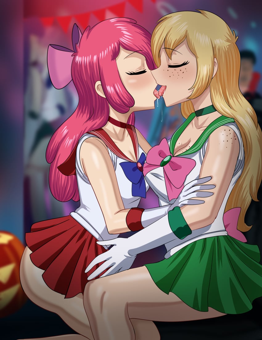 2girls age_difference aged_up apple_bloom_(mlp) apple_butt applejack_(mlp) ass big_ass big_butt bishoujo_senshi_sailor_moon bow breasts busty busty_female character_in_background closed_eyes clothing cogbrony cosplay drool drool_string drooling equestria_girls female female_only french_kissing halloween halloween_costume halloween_party incest kissing lesbian_kiss medium_breasts multiple_girls my_little_pony open_clothes party rarity_(eg) rarity_(mlp) sailor_collar sailor_jupiter_(cosplay) sailor_mars_(cosplay) sailor_uniform sisters skirt small_breasts smiling sweetie_belle_(mlp) tongue tongue_kiss tongue_out yuri