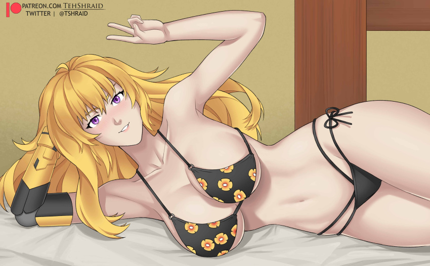 blonde_hair breasts crossover female female_only kitagawa_marin_(cosplay) looking_at_viewer rwby solo sono_bisque_doll_wa_koi_wo_suru swimsuit tagme tehshraid yang_xiao_long