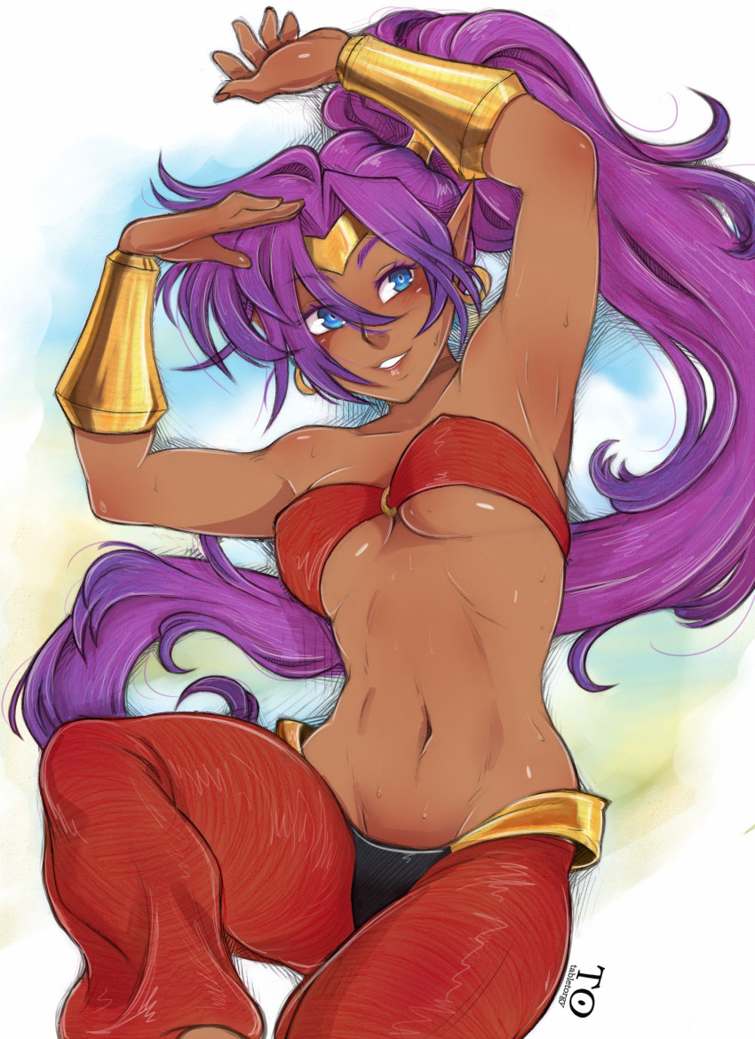 1girls armpits breasts cleavage dark-skinned_female dark_skin female female_only looking_at_viewer shantae shantae_(character) smooth_skin solo tabletorgy