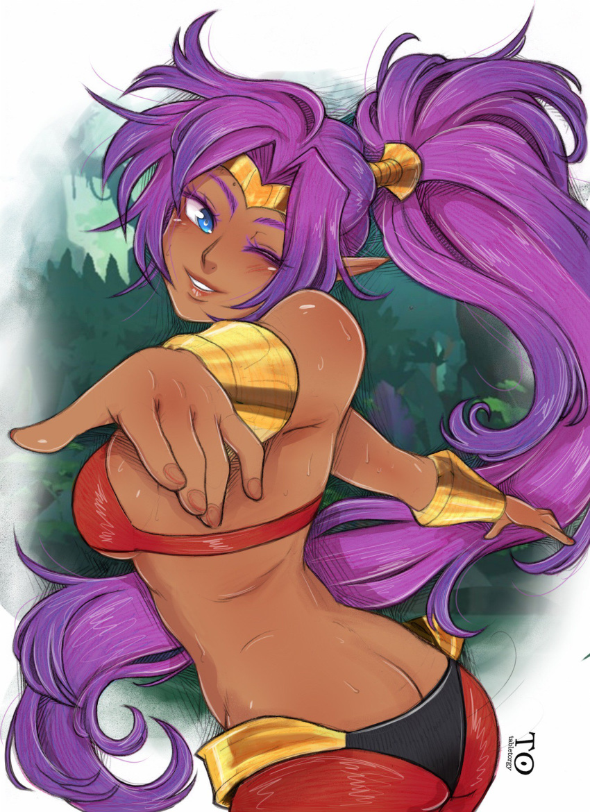 1girls ass breasts cleavage dark-skinned_female dark_skin female female_only looking_at_viewer shantae shantae_(character) smooth_skin solo tabletorgy