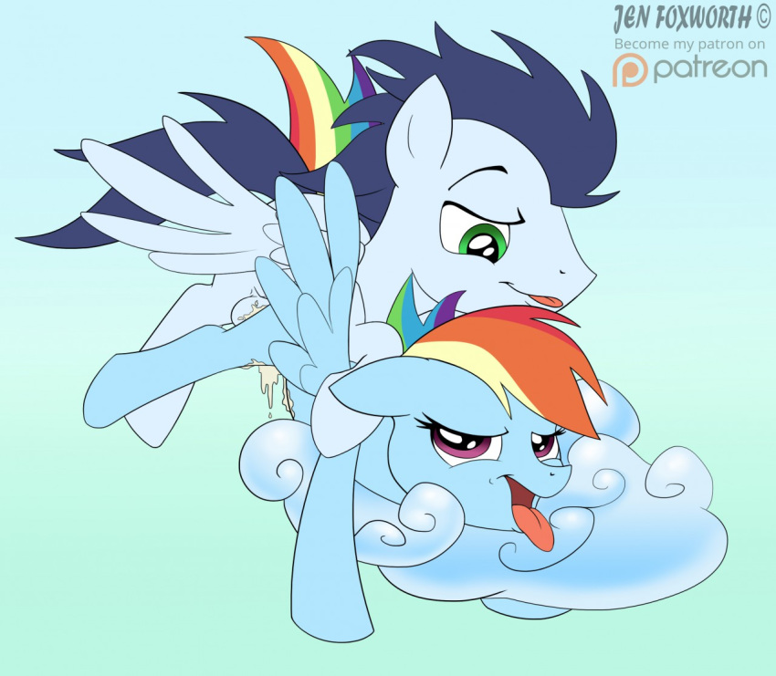 cloud cum duo eye_contact female friendship_is_magic grin jen_foxworth looking_at_another male mammal my_little_pony penetration rainbow_dash_(mlp) simple_background smile soarin_(mlp) straight straight_hair vaginal_penetration wonderbolts_(mlp)