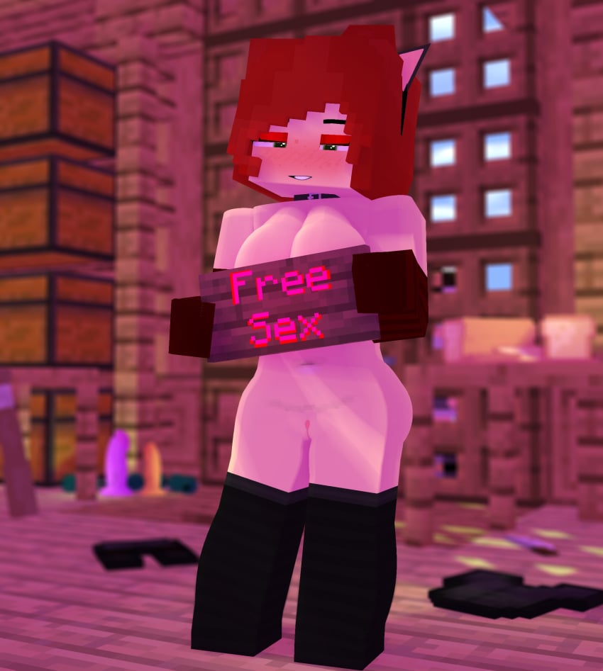 1girls 3d alyx_(mineporncraft) big_breasts breasts erect_nipples female green_eyes horny_female human mine-imator minecraft mineporncraft nude_female outside red_hair solo stockings tagme wet_pussy