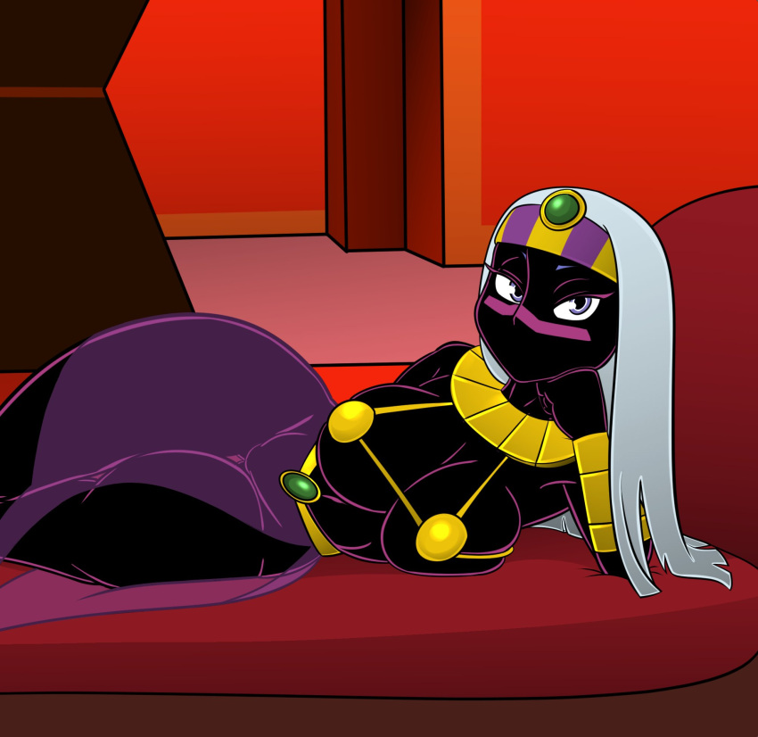 1girls alien alien_girl alien_humanoid armbands black_body duck_dodgers dyriuck_kaos dyriuckkaos female female_focus female_only golden_bikini_top jewlery looney_tunes martian micro_bikini_top necklace purple_skirt queen_tyr'ahnee see-through_skirt slit_skirt warner_brothers white_hair