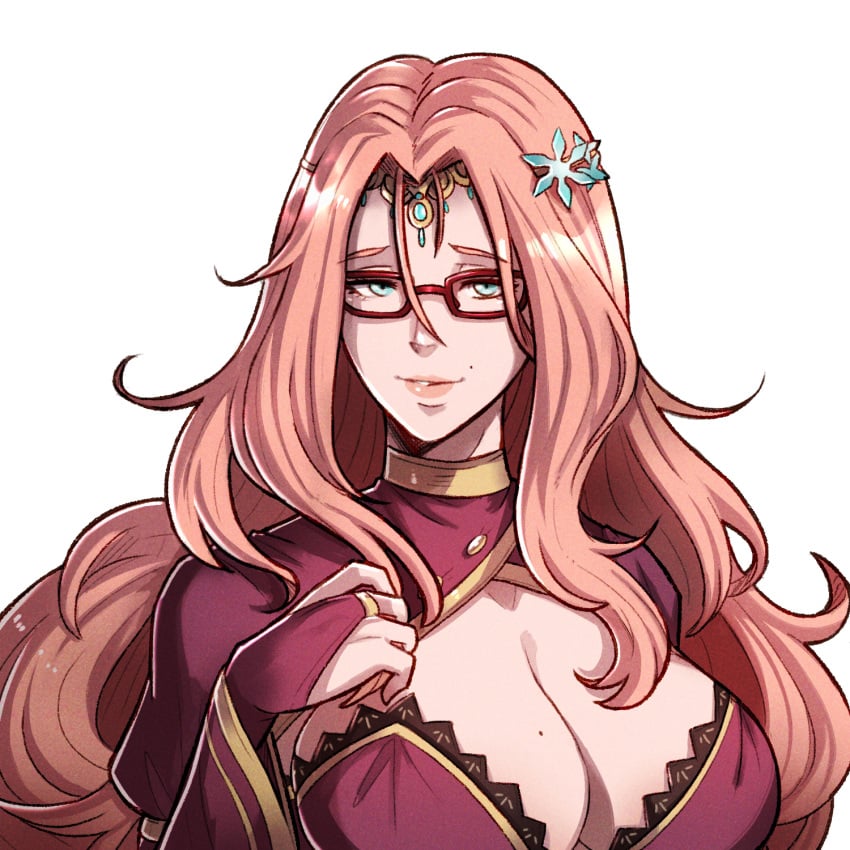 1girls alpha_channel alternate_hair_length blue_eyes breasts bridal_gauntlets circlet cleavage commission cornelia_arnim female female_only fire_emblem fire_emblem:_three_houses for_sticker_use glasses gzei hair_between_eyes highres large_breasts lipstick long_hair makeup mole mole_above_mouth mole_on_breast nintendo pink_hair pink_lips png red-framed_eyewear second-party_source solo sticker_template transparent_background transparent_png