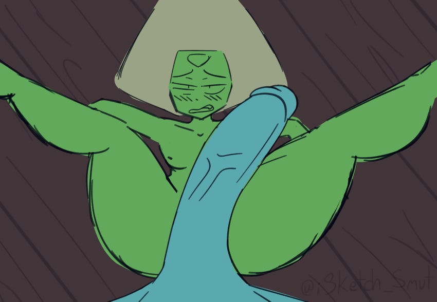 big_penis blue_skin blush_lines colored colored_sketch gem_(species) huge_cock isketch_smut labradorite_(isketch_smut) large_penis laying_on_back legs_apart legs_up long_penis no_penetration original_character peridot_(steven_universe) semi-genderless sketch steven_universe wide_hips