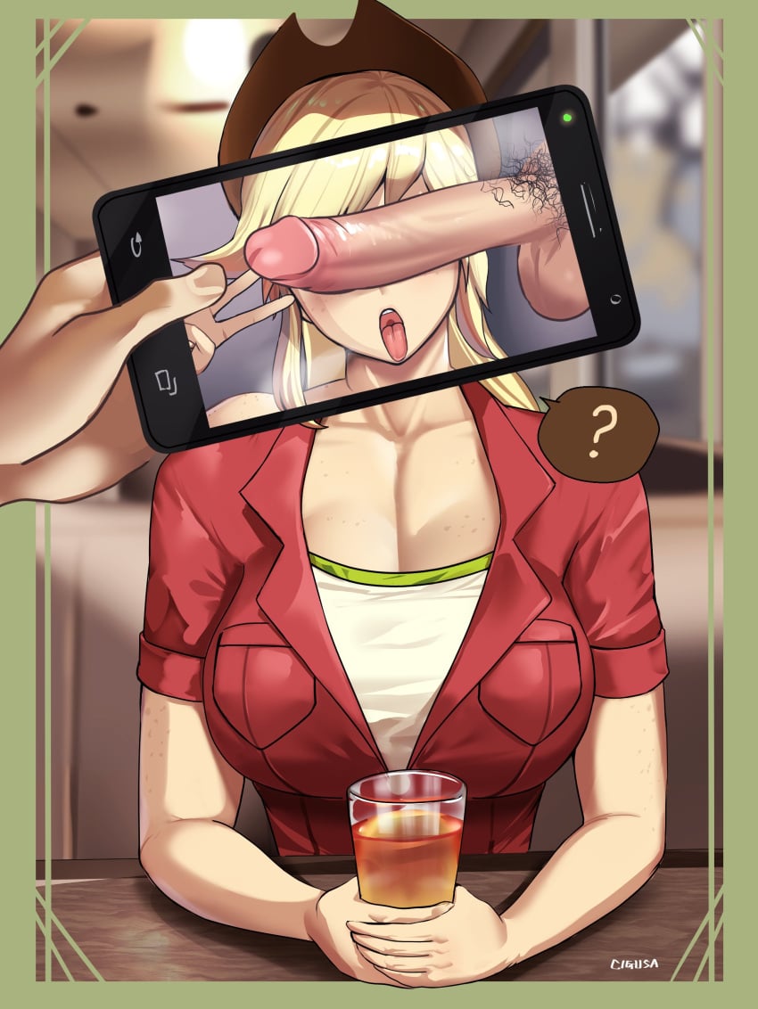 1boy 1girls 1other ? absurd_res absurd_resolution absurdres ahe_gao alternate_version_available applejack_(eg) applejack_(mlp) artist_name artist_signature beverage big_breasts big_penis blonde_hair breast_freckles breasts busty cant_see_the_haters cellphone_picture cigusa clothed clothed_female country_girl cowboy_hat cowgirl cowgirl_hat cowgirl_outfit curvaceous curvy curvy_female curvy_figure date degradation detailed_background dialogue_bubble drink equestria_girls female freckled_skin freckles freckles_on_breasts freckles_on_face friendship_is_magic hasbro hat hi_res high_resolution highres holding holding_glass holding_object holding_phone juxtaposition large_breasts large_penis light-skinned_female light-skinned_male light_skin long_hair male male/female my_little_pony open_clothes open_shirt peace_sign penis penis_covering_eyes penis_on_face phone phone_over_face phone_screen photo_(object) photo_comparison photographic_proof pov ruined_reputation short speech_bubble straight tagme tongue tongue_out voluptuous voluptuous_female