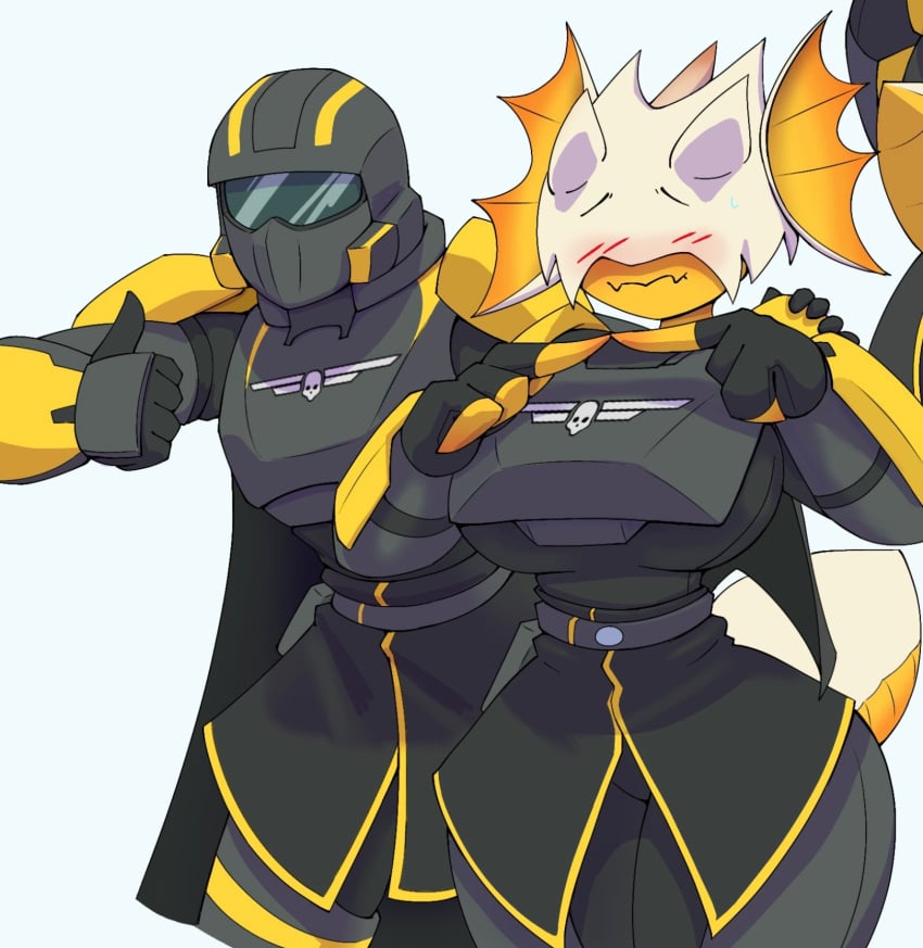 1boy1girl 2020s 2d 2d_(artwork) :3 abdomen alien alien_girl alien_humanoid armor armored_female arthropod arthropod_abdomen arzyparzy ass big_ass big_thighs blush bug bug_girl busty child_bearing_hips cute dat_ass female female_focus fingers_together helldiver_(helldivers) helldivers helldivers_2 hi_res highres hips hourglass_figure hunter_(helldivers) insect insect_girl large_ass large_thighs nervous round_ass tail terminid thick_thighs thighs voluptuous wide_hips