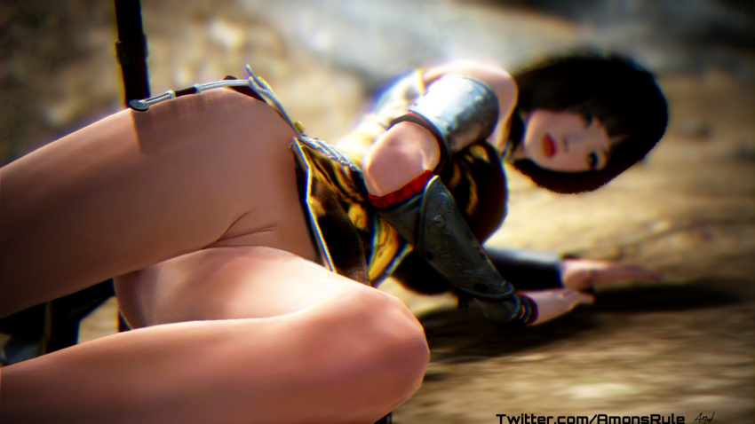 amonsrule black_desert black_desert_online black_hair lahn pale_skin pussy red_lipstick shaved_pussy short_hair upskirt video_games