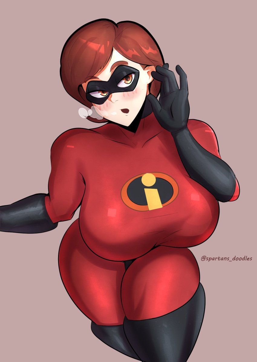 1girls 2d big_breasts elastigirl helen_parr short_hair solo spartandoodles the_incredibles the_incredibles_2 thick_thighs thighhighs