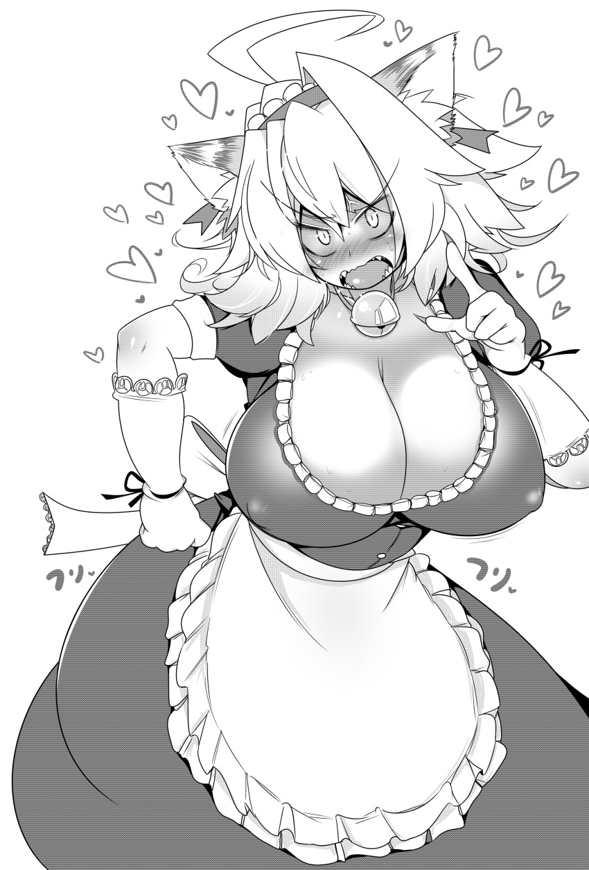 alternate_breast_size alternate_version_available arcueid_brunestud ato_(bfj315) big_breasts blonde_hair blush breasts breasts_bigger_than_head cat_bell cat_ears clothed curvy flustered huge_boobs huge_breasts hyper large_breasts looking_at_viewer maid maid_apron maid_headdress maid_outfit maid_uniform melty_blood monochrome plump red_arcueid red_eyes sharp_teeth thick thick_thighs top_heavy tsukihime type-moon vampire vampire_girl wide_hips