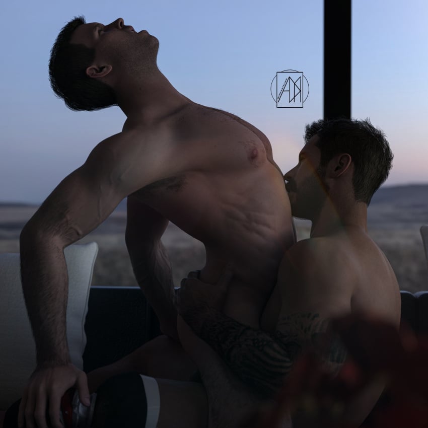 2boys 3d alex_keller arched_back arching_back armpit_hair bara big_pecs blue_eyes brown_hair call_of_duty call_of_duty_modern_warfare_2_(2022) damysatelier facial_hair gay gay_sex hand_on_ass holding_ass kissing_chest looking_pleasured male_focus male_only males_only phillip_graves prosthetic prosthetic_leg prosthetic_limb tagme tatooed_arm tattoos