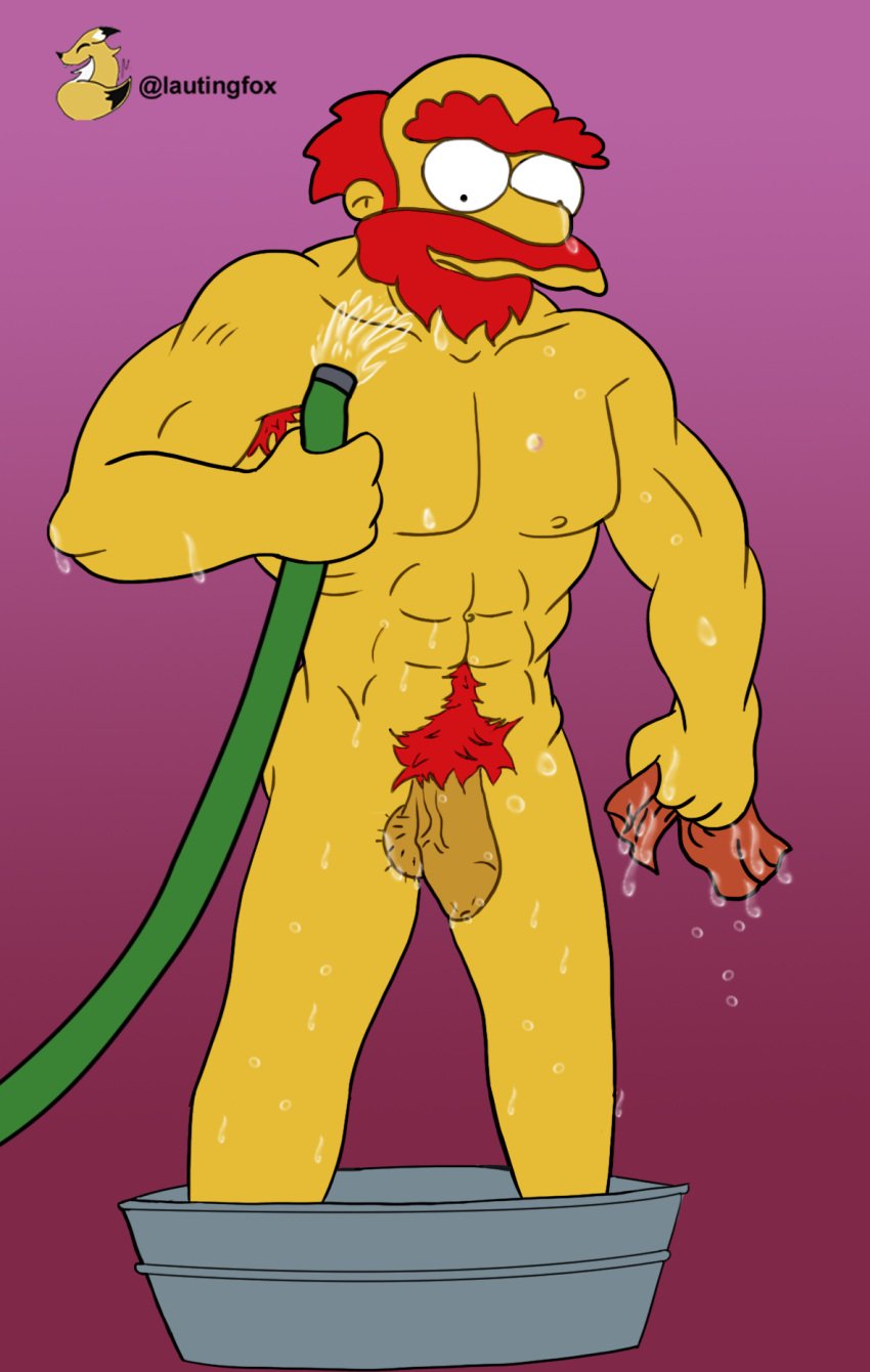 1boy 20th_century 20th_century_fox 20th_century_studios abs big_penis eyes_wide_open flaccid foreskin groundskeeper_willie hose lautingfox long_foreskin male_only muscular_male naked_male nude only_male penis pubes pubic_hair red_hair shaved_balls shower solo solo_male tagme the_simpsons traced uncircumcised uncut unibrow unretracted_foreskin wash_cloth washing_body yellow_body