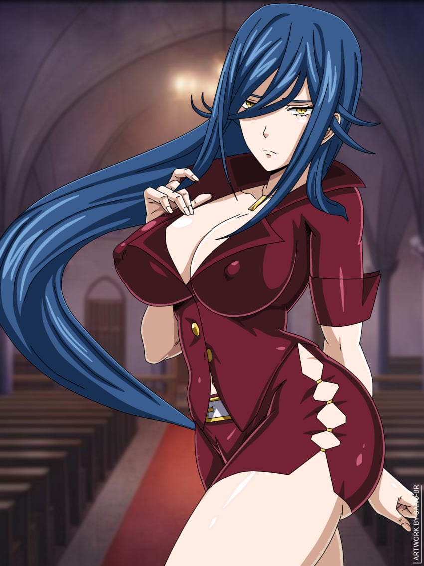 big_ass big_breasts blue_hair edit edited high_school_dxd jeffdaslayer kalawarner sano-br yellow_eyes